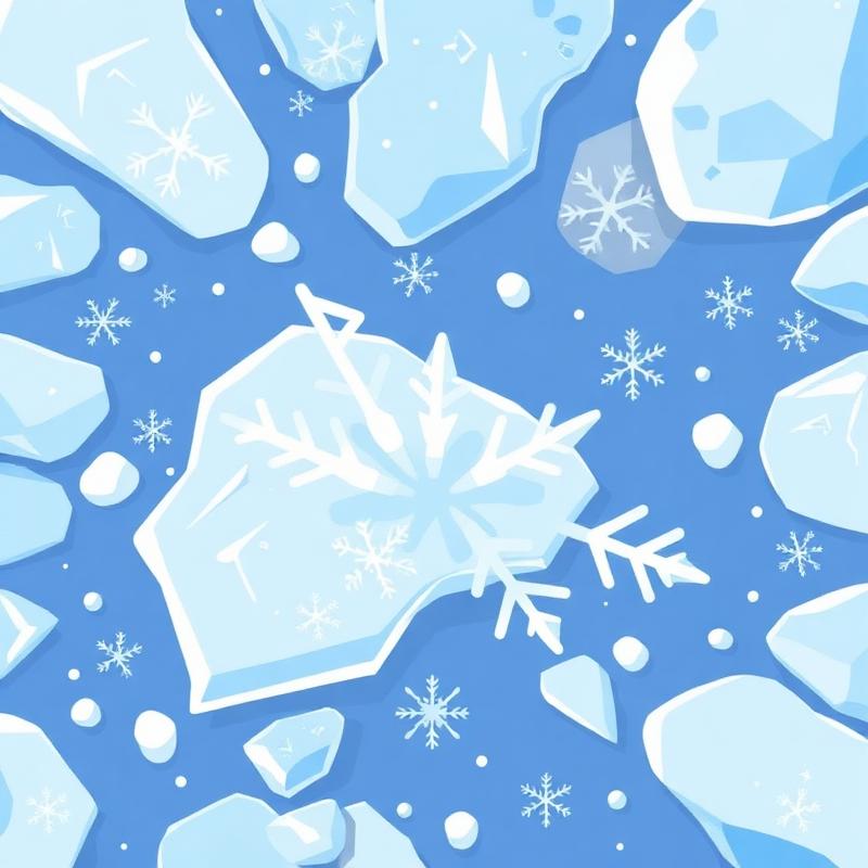Cristales de hielo y copos de nieve formando patrones geométricos, ilustración vectorial